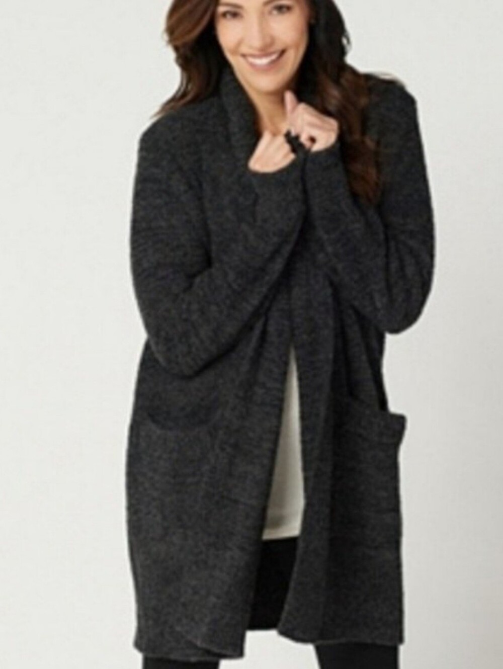 ​Barefoot Dreams CozyChic Cali Cardigan 1X Charcoal Dark Gray Open Front Pockets